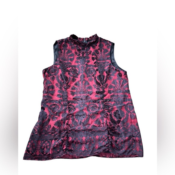 M.S.S.P Black & Red Velvet Sleeveless Blouse High Neck Large Goth Punk Holiday - Picture 5 of 10
